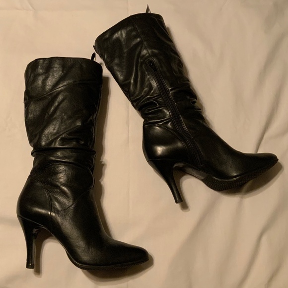 Diba Slouchy Sexy Black Heeled Leather Boots (8.5) - Picture 3 of 13